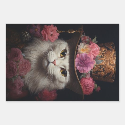 White Steampunk Cats, Roses, Decoupage Geschenkpapier Set (Vorderseite 3)