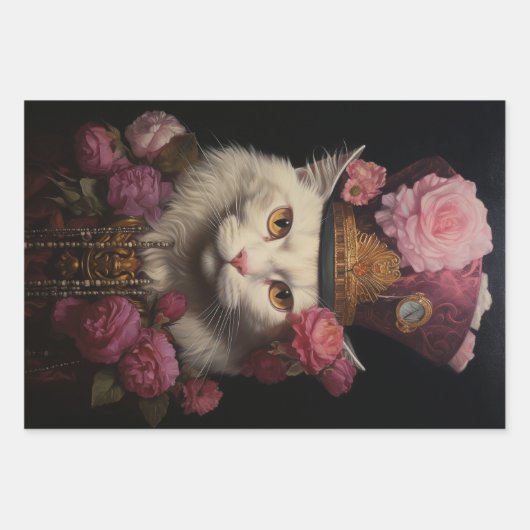 White Steampunk Cats, Roses, Decoupage Geschenkpapier Set (Vorderseite)