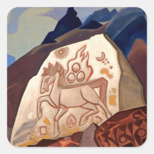 „White Stone - Horse of Happiness“ von Nicholas Ro Quadratischer Aufkleber