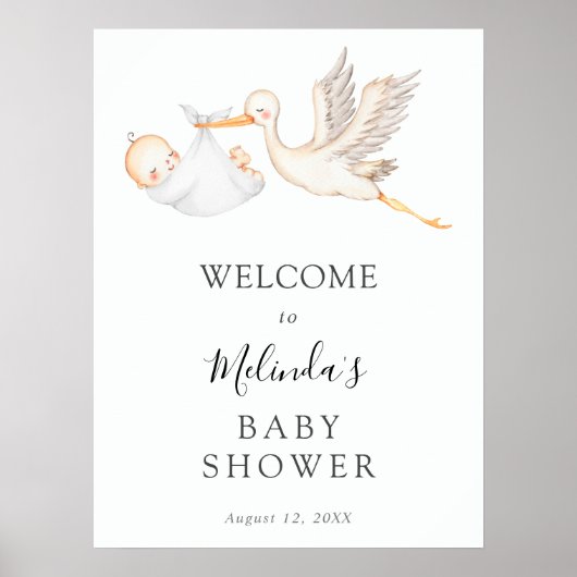 White Stork Baby Dusche Willkommenspender Poster (Vorne)
