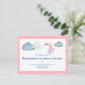 White Stork & Baby Illustration Babydusche Beratun Postkarte (Stehend Vorderseite)