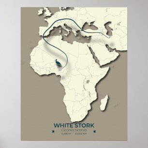 White Stork Migration Map - Minimalistisch Vintage Poster