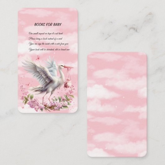 White Stork Pink Baby Girl Book Request Begleitkarte (Vorne/Hinten)
