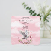 White Stork Pink Baby Girl Einladung (Stehend Vorderseite)