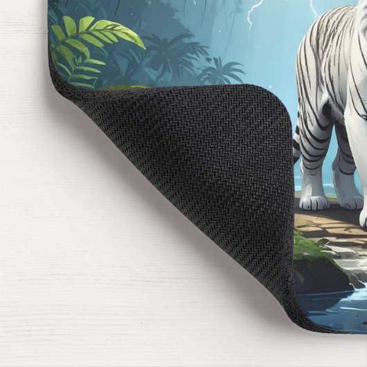 White Storm Tiger – Jungle Lightning Fantasy Mouse Mousepad (Ecke)