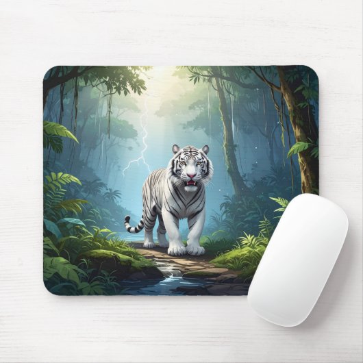 White Storm Tiger – Jungle Lightning Fantasy Mouse Mousepad (Mit Mouse)