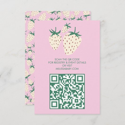White Strawberry Niedlich Pineberry BABY SHOWER QR Begleitkarte (Vorne/Hinten)