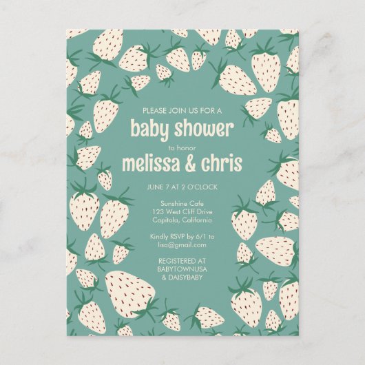 White Strawberry Niedlich Pineberry CUSTOM BABY SH Einladungspostkarte (Vorderseite)
