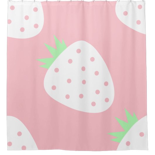 white strawberry pastel pink fruit print duschvorhang (Vorderseite)