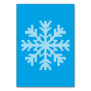 White Strick Snowflake auf Sky Blue Tischnummer