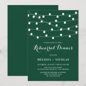 White String Lights Green Probe Dinner Einladung (Vorne/Hinten)