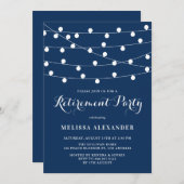 White String Lights Navy Blue Retirement Party Einladung (Vorne/Hinten)