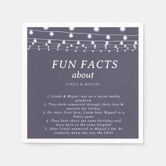 White String Lights Trivia Fun Fakten Hochzeit Serviette (Vorderseite)