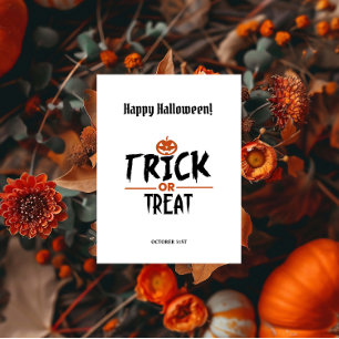 White Stylish Halloween "Trick or Treat" Print Postkarte