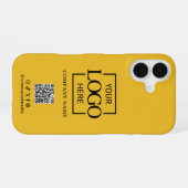 White Stylish Minimalist Business Logo & QR Code iPhone 16 Hülle (Rückseite (Horizontal))