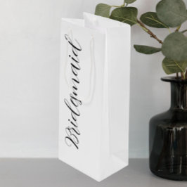 White Stylish Script Wedding Bridesmaid Geschenktüte Für Weinflaschen