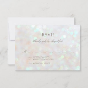 White Subtle Glitzer Bokeh Wedding RSVP Card
