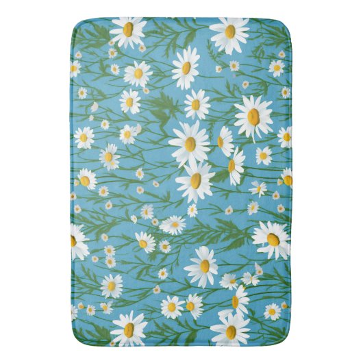 White Summer Daisies on Aqua Badematte (Vorderseite Vertikal)