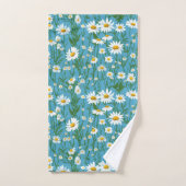 White Summer Daisies on Aqua Badhandtuch Set (Handtuch)