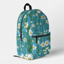 White Summer Daisies on Aqua Bedruckter Rucksack