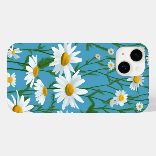 White Summer Daisies on Aqua Case-Mate iPhone Hülle (Rückseite (Horizontal))