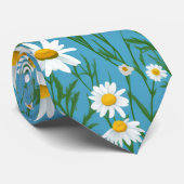 White Summer Daisies on Aqua Krawatte (Gerollt)