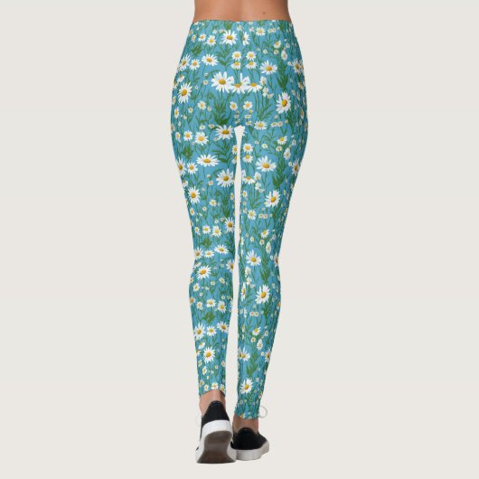 White Summer Daisies on Aqua Leggings (Rückseite)