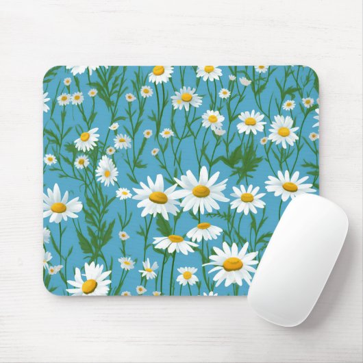 White Summer Daisies on Aqua Mousepad (Mit Mouse)