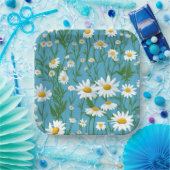 White Summer Daisies on Aqua Pappteller (Party)