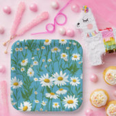 White Summer Daisies on Aqua Pappteller (Party)
