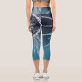 White Sun Moon Mandala Blue Gradient Design Capri Leggings (Rückseite)