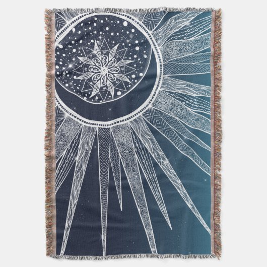 White Sun Moon Mandala Blue Gradient Design Decke (Vorderseite Vertikal)