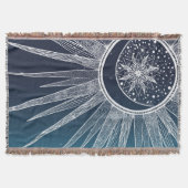 White Sun Moon Mandala Blue Gradient Design Decke (Vorderseite)