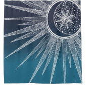 White Sun Moon Mandala Blue Gradient Design Duschvorhang (Vorderseite)