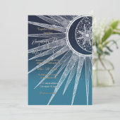 White Sun Moon Mandala Blue Gradient Design Einladung (Stehend Vorderseite)
