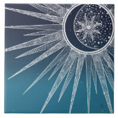 White Sun Moon Mandala Blue Gradient Design Fliese (Vorderseite)