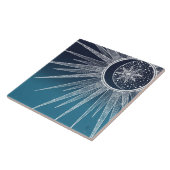 White Sun Moon Mandala Blue Gradient Design Fliese (Seite)
