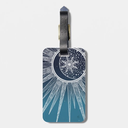 White Sun Moon Mandala Blue Gradient Design Gepäckanhänger (Rückseite vertikal)