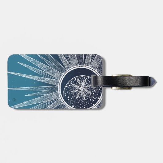White Sun Moon Mandala Blue Gradient Design Gepäckanhänger (Rückseite horizontal)