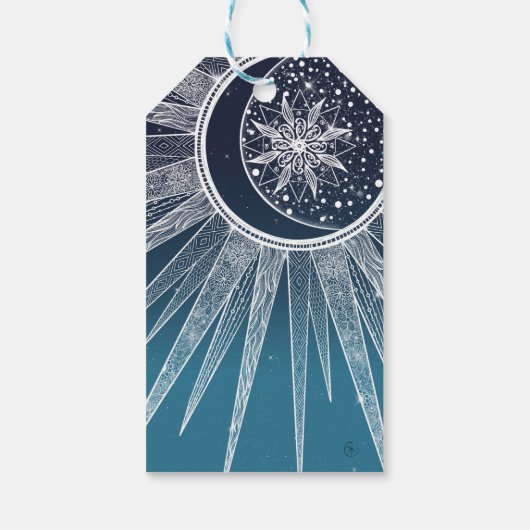 White Sun Moon Mandala Blue Gradient Design Geschenkanhänger (Rückseite)