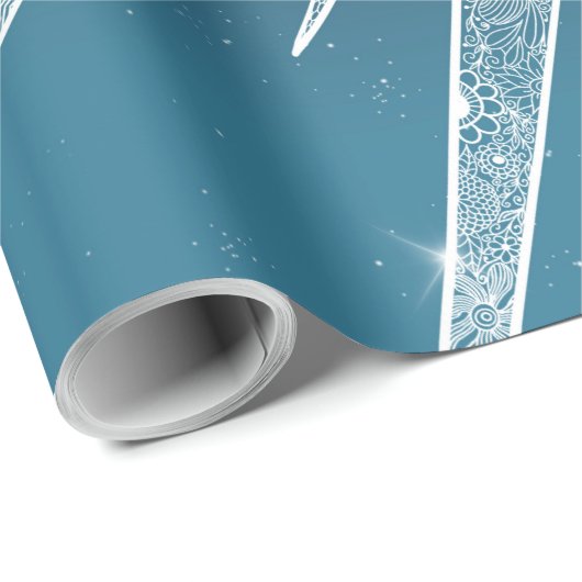 White Sun Moon Mandala Blue Gradient Design Geschenkpapier (Rolleneckpunkt)