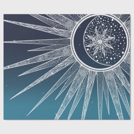 White Sun Moon Mandala Blue Gradient Design Geschenkpapier (Flach)