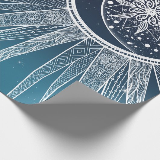 White Sun Moon Mandala Blue Gradient Design Geschenkpapier (Ecke)