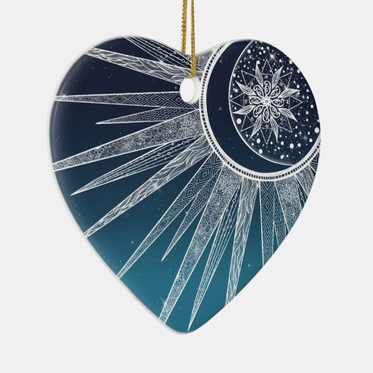 White Sun Moon Mandala Blue Gradient Design Keramik Ornament (Rechts)