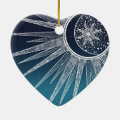 White Sun Moon Mandala Blue Gradient Design Keramik Ornament (Hinten)