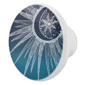 White Sun Moon Mandala Blue Gradient Design Keramikknauf (Rechts)