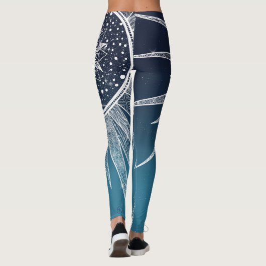 White Sun Moon Mandala Blue Gradient Design Leggings (Rückseite)