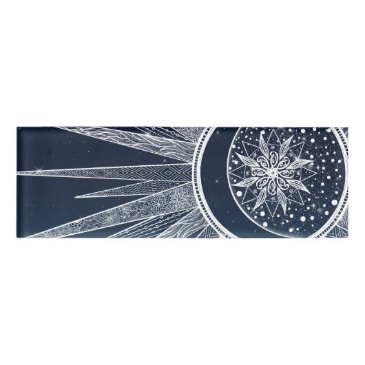 White Sun Moon Mandala Blue Gradient Design Namenschild (Vorderseite)