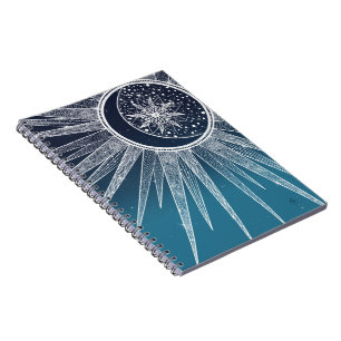White Sun Moon Mandala Blue Gradient Design Notizblock