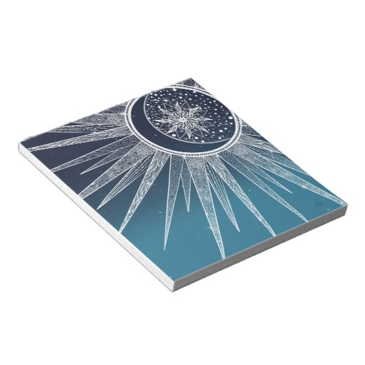 White Sun Moon Mandala Blue Gradient Design Notizblock (angewinkelt)
